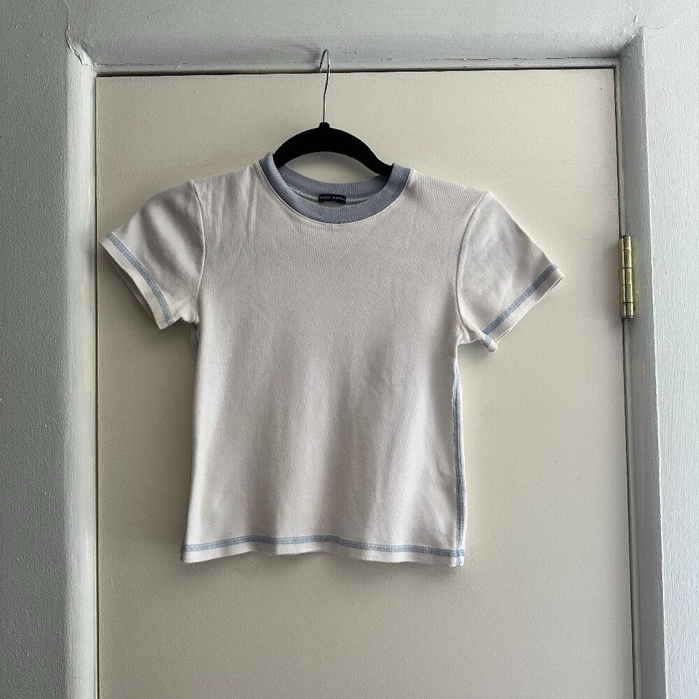 Brandy Melville Helen Top Two-Tone Baby Blue/White One-Size-Fits-All (Small)